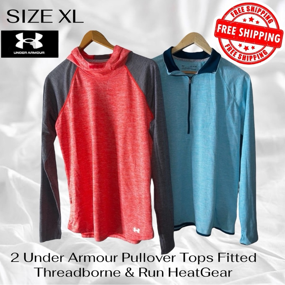 2 UNDER ARMOUR XL Fitted Threadborne Running Tops Work Out Active FREE SHIPPING